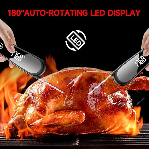 Digital Meat Thermometer 1 Second Instant Read Thermometer for Cooking,Grilling, Candy, BBQ, 180°Folding Probe IP67 Waterproof LCD Screen Thermometer Gifts for Her