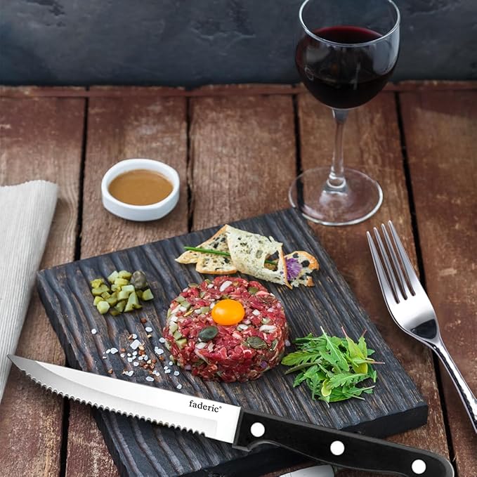 faderic Steak Knives set of 12, Black Full-Tang Triple Rivet Serrated Steak Knife Set, Stainless steel Sharp Blade, 4.5Inch, For Kitchen Restaurant Tableware Camping, Dishwasher Safe
