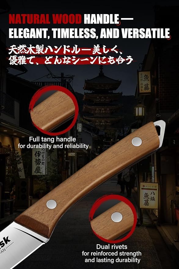 Huusk Steak Knives Set of 6 with Drawer Organizer-4.5 in Japanese Serrated Steak Knife Set with Block, Serrated & Straight Dual-Edge, Stainless Steel Steaks Knives with Holder, Christmas Gifts for Men