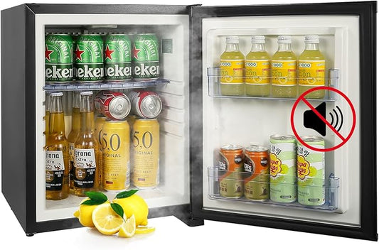 Mini Fridge for Bedroom, 1.07 cu.ft 110V Quiet Fridge with Lock, Small Silent Compact Refrigerator for Dorm RV Hotel Office, Noise Absorption, Black