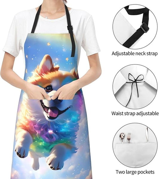 Apron with Pockets Aprons for Women Men Kitchen Chef Apron for Cooking Gardening Server Waitress Painting