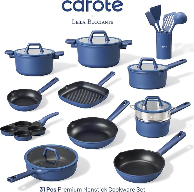 CAROTE 31PCS Pots and Pans Set, Nonstick Cookware Set Kitchen Non Stick Induction Titanium Cookware Non-toxic Granite Cooking set