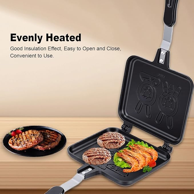 Diydeg Hot Sandwich Maker, Non Stick Stovetop Toasted Sandwich and Panini Pan with Handle, Aluminum Double Sided Grill Pan for Home, Kitchen, Breakfast, Camping (6.1in x 13.98in)