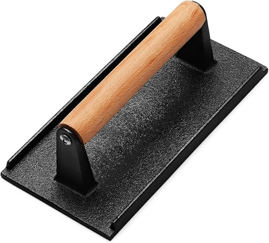 AIVIKI Burger Press, Smash Burger Press for Blackstone Griddle, Heavy Duty Cast Iron Rectangular 8.2x4.2In Bacon Grill Press with Wood Handle, Meat Steak Weight for Sandwich, Paninis (Rectangle)