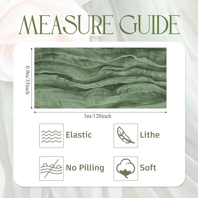Wokceer Cheesecloth Table Runner 12Pack 10FT Sage Green Christmas Gauze Cheese Cloth Table Runner for Party Rustic Sheer Table Runners for Baby Bridal Shower Wedding Easter Table
