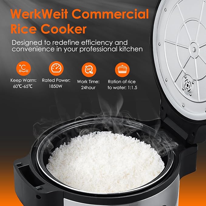 WerkWeit Commercial Rice Cooker 13L Large Rice Cooker 50Cup(Cooked)/25Cup (Uncooked), 1850W Rice Cooker for Restaurant Canteen Party Commercial Rice Warmer for 24H