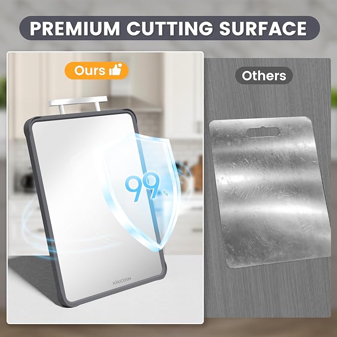 Kikcoin Stainless Steel Cutting Board, Double Sided Titanium Cutting Boards for Kitchen, Stainless Steel and Wheat Straw PP Large Chopping Board, Beige