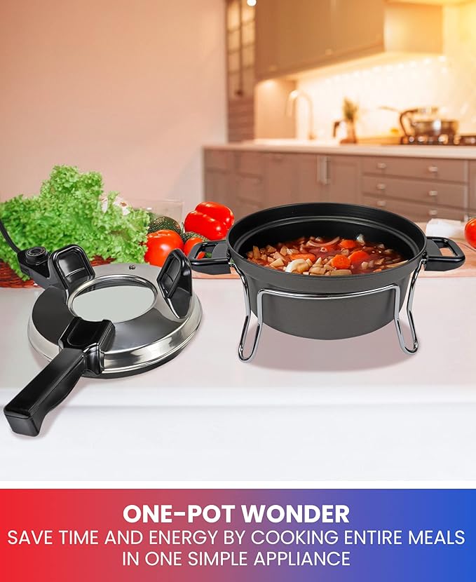 Total Chef Czech Cooker The Ultimate Electric Oven with Adjustable Thermostat Versatile Cooking Options Efficient Heating Non-Stick Pot Portable Design and Heat-Safe Stands