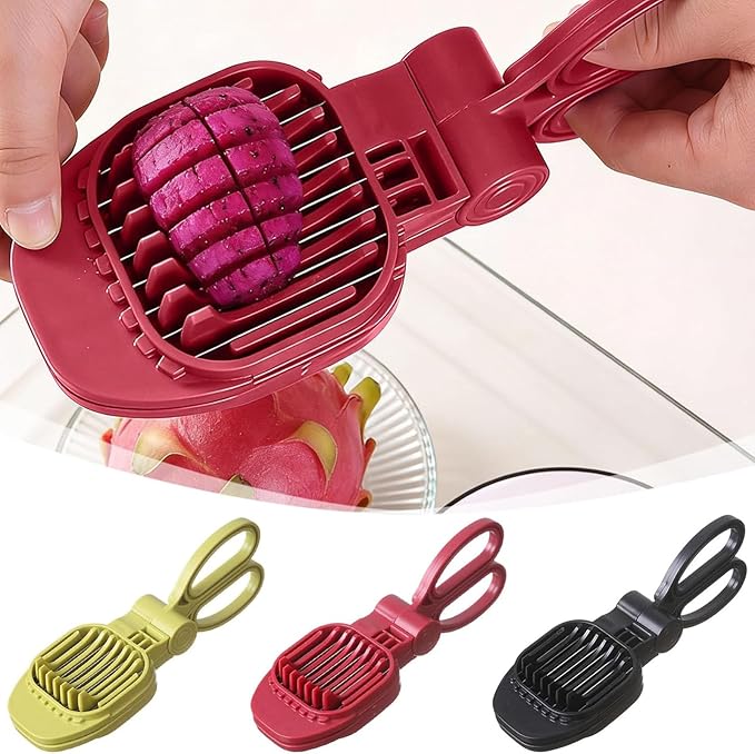 Fruit Slicer, Strawberry, Banana, Kiwi Cutter, Egg Slicer for Hard Boiled Eggs, for Fruit Sausages, Cucumbers, Mushroom Cutter, Rapid & Safe Slicing Kitchen Gadgets (Red)