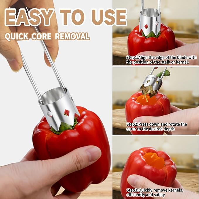 Bell Pepper Corer, Apple Corer, Pepper Seed Core Remover Tool, Stainless Steel Apple Core Remover Tool, Multifunctional Corer Tools for Vegetable Fruit Practical Kitchen Gadget Tools (1 Pcs)