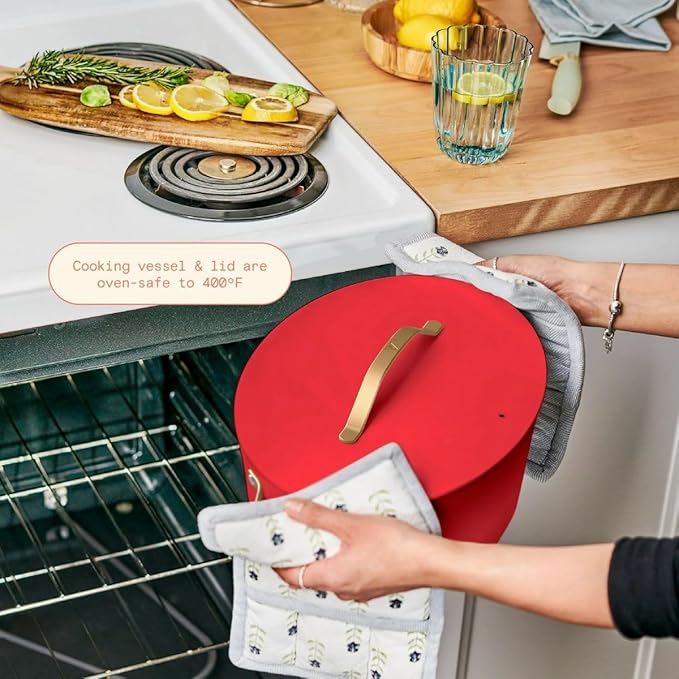Beautiful 10-in-1 Electric Multi-Cooker, 6-Quart, Digital Display, Non-Stick Pot, One-Touch Control, 10 Cooking Functions (Tomato Red)