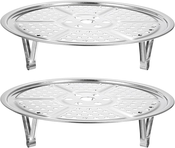 uxcell 2pcs Stainless Steel Steamer Rack with Stand, 8.6 Inches Pot Steaming Tray for Steamer Cookware Instant Pressure Cooker, Silver Tone