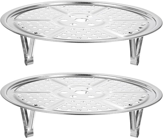 uxcell 2pcs Stainless Steel Steamer Rack with Stand, 8.6 Inches Pot Steaming Tray for Steamer Cookware Instant Pressure Cooker, Silver Tone