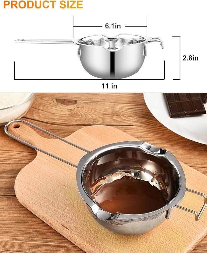 Stainless Steel Double Boiler Pot with 600ML for Melting Chocolate, Candy and Candle Making (18/8 Steel, Universal Insert)