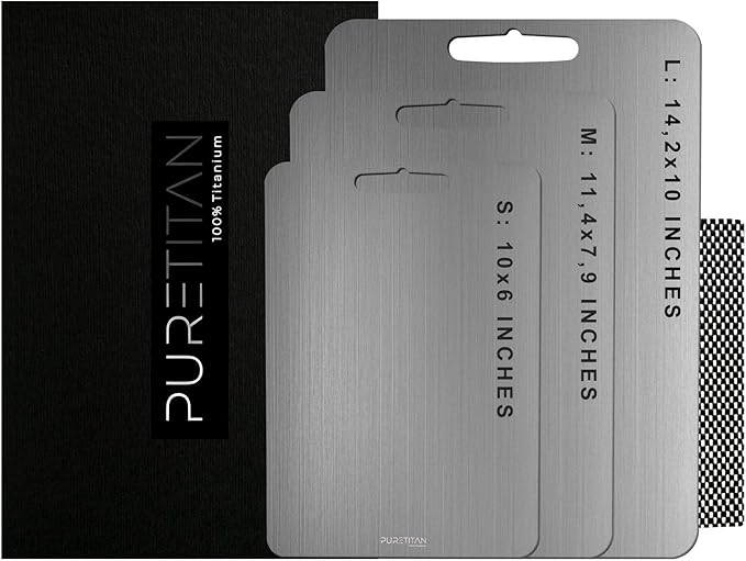 Pure Titan® Non-Porous Titanium Cutting Board – Superior Hygiene, Dishwasher Safe & Non-Slip | Ideal for Chefs, Raw Meat, and Camping | Premium Culinary Investment (M)