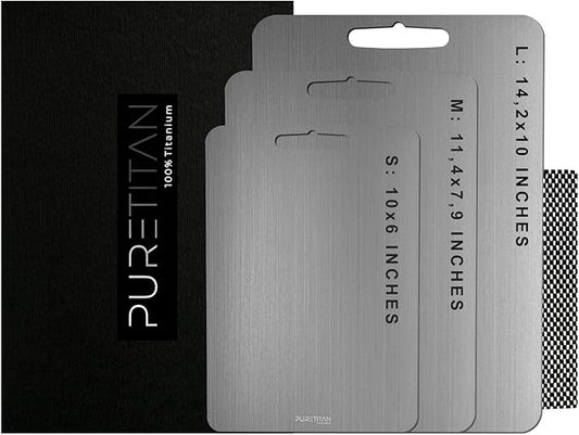 Pure Titan® Non-Porous Titanium Cutting Board – Superior Hygiene, Dishwasher Safe & Non-Slip | Ideal for Chefs, Raw Meat, and Camping | Premium Culinary Investment (S)
