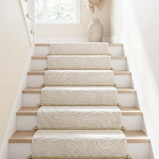 Well Woven Custom Size Hallway Stair Runner - Choose Your Length - 27 Inches Wide x 5 Feet Long Runner (27" x 5' Runner) Rug - Ivory Relajo Soft Touch, Modern Geometric - Hi-Lo Pile