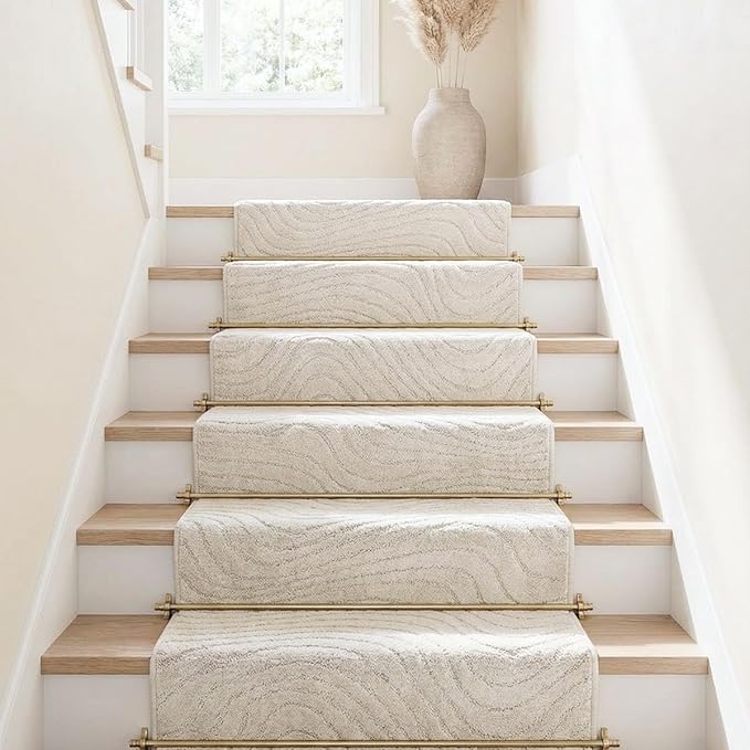 Well Woven Custom Size Hallway Stair Runner - Choose Your Length - 27 Inches Wide x 12 Feet Long Runner (27" x 12' Runner) Rug - Ivory Relajo Soft Touch, Modern Geometric - Hi-Lo Pile