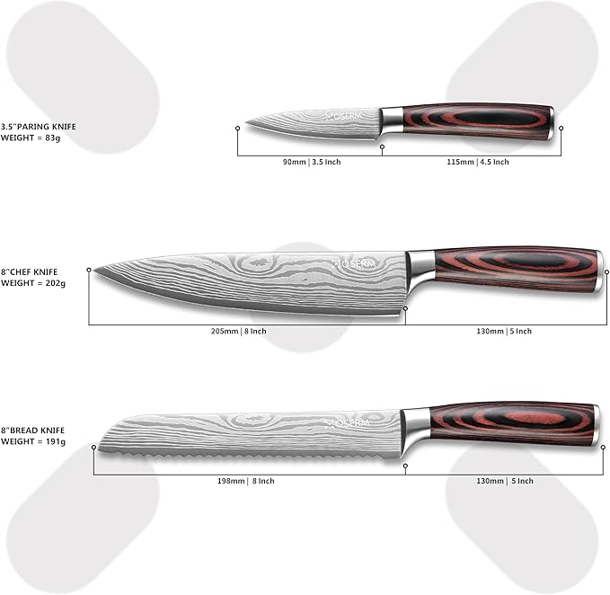 Kitchen Knife Set, 4 PCS (3+1) Chef Knife Set, Razor Sharp High Carbon Steel Knives Set, Gift Ready Knife Set with Orange Gift Box, Includes An Additional 8" Chef Knife (Boxed Separately)