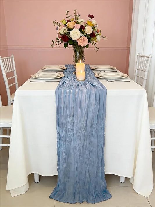 3 Pack Dusty Blue Cheesecloth Table Runner -17×120 Inch Gauze 10 FT Long Cheese Cloth Table Runners for Bridal Wedding Party Baby Shower Holiday Birthday Home Easter Decor (Dusty Blue, 3PC)
