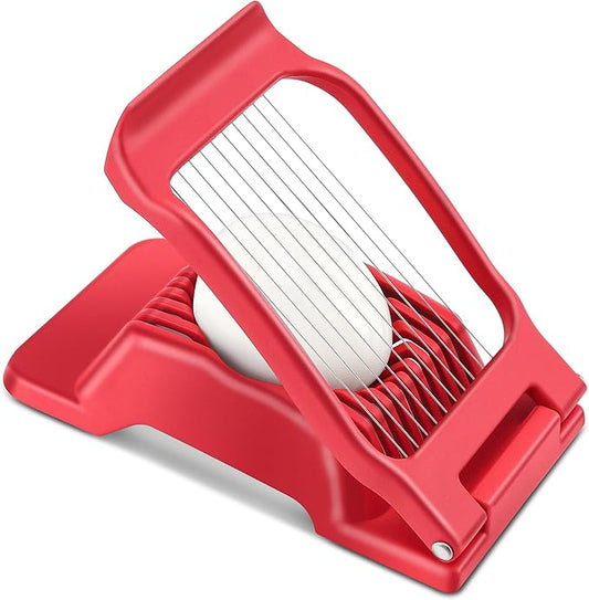 Egg Slicer - Stainless Steel Wire Egg Cutter, Heavy Duty Aluminium, Dishwasher Safe for Hard Boiled Eggs and Soft Fruits, Red