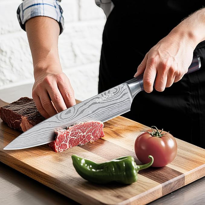 8-Pieces Kitchen Knife Set - High Carbon Stainless Steel Magnetic Knife Block Set with Sharpener Sharp Knives Set for Cooking with Ergonomic Handle
