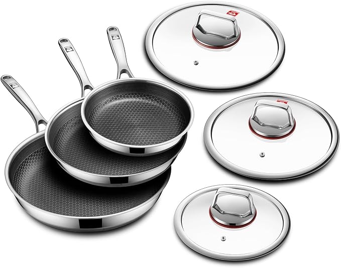 KOBACH 8+10+12 inch Nonstick Frying Pan Set-3 Piece Hybrid Pans Set Nonstick Stainless Steel Skillet Set, Dishwasher & Oven Safe, Compatible with Induction & Gas Stoves, PFOA Free Cookware set