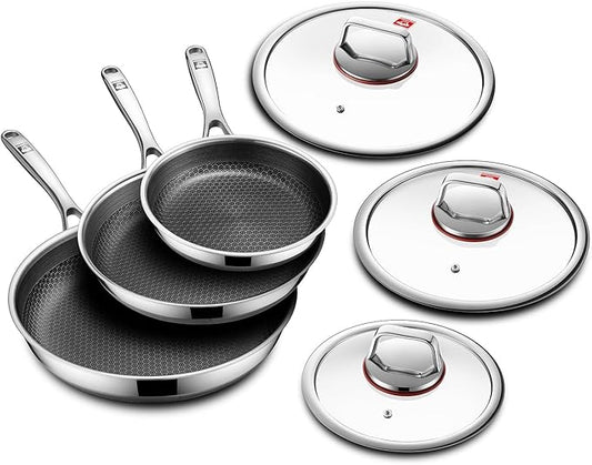 KOBACH 8+10+12 inch Nonstick Frying Pan Set-3 Piece Hybrid Pans Set Nonstick Stainless Steel Skillet Set, Dishwasher & Oven Safe, Compatible with Induction & Gas Stoves, PFOA Free Cookware set
