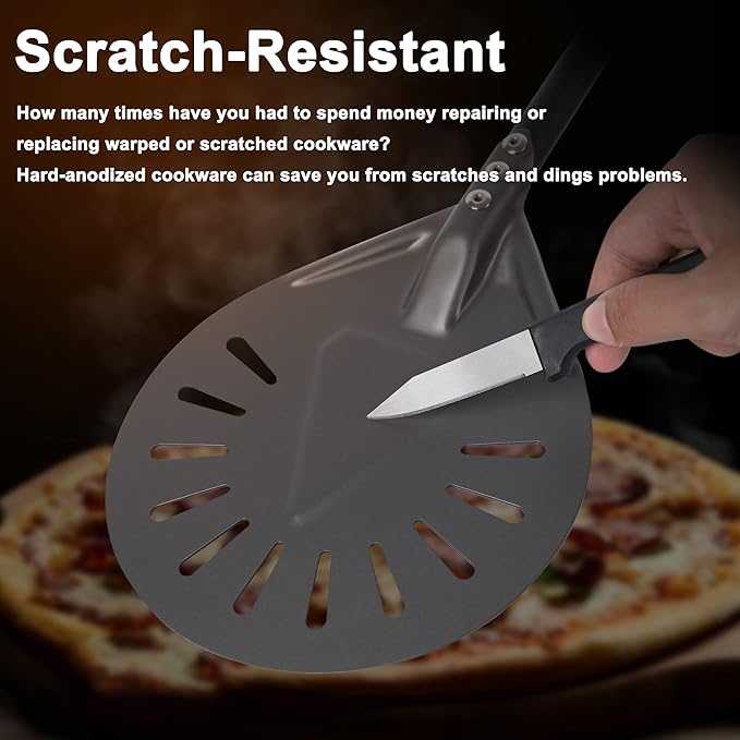 Newmeto Pizza Turning Peel - 9 Inch Aluminum Perforated Pizza turner with 33 Inch Long handle Lightweight, Metal Pizza Peel for Outdoor Pizza Oven Accessories