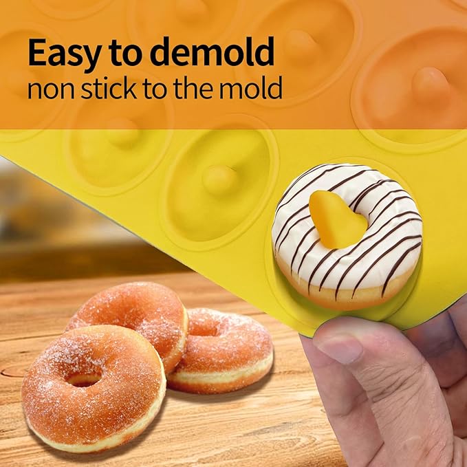 Cupidove Silicone Donut Pans, Mini Silicone Baking Molds Donut Pans for Baking Tasty Donuts, Bagels, Cakecups and More (Yellow)