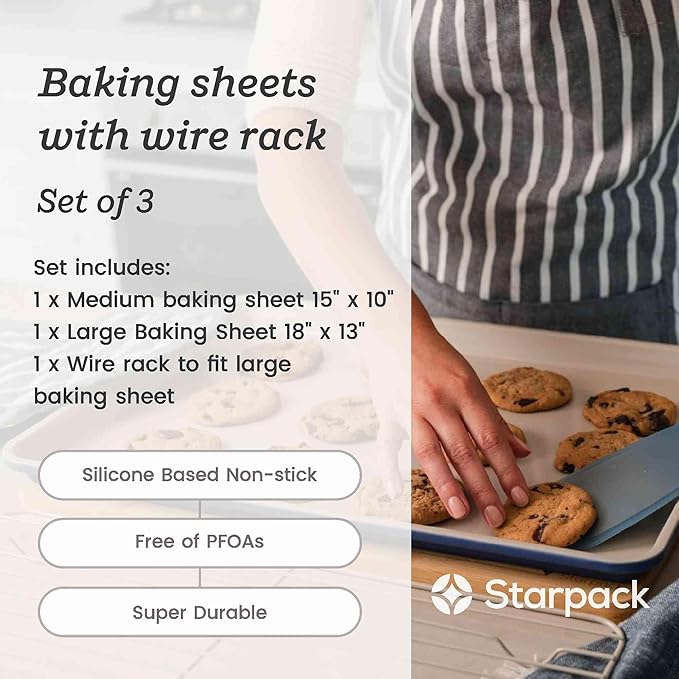 Starpack 'Bakers Gonna Bake' High Performance Nonstick Baking Sheet Pan Set of 2 - Heat Resistant Medium and Large Aluminum Baking Pan Set with Wire Rack for Baking Sheet - Heavy-Duty Baking Pans
