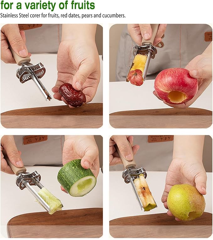 2025 Upgraded Adjustable Apple Corer – Stainless Steel 2-in-1 Fruit & Vegetable Corer, Seed Remover for Bell Pepper, Pear, Red Dates, Dishwasher Safe Kitchen Gadget