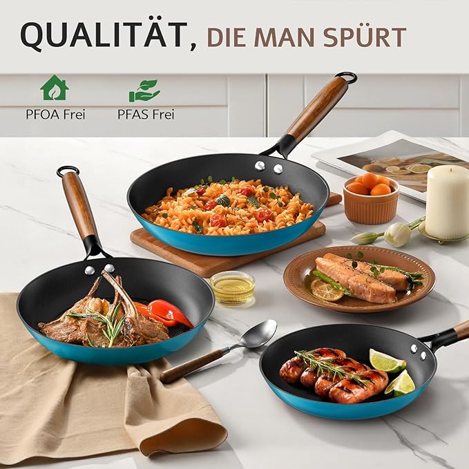 YUTANN Nonstick Frying Pan Set, 8" 10" 12" Ceramic Frying Pans, Pre-seasoned Cast Iron Pan Cookware Set with Removable Handle, Dishwasher Safe, Free of PFAS & PFOA, Compatible with All Stovetops