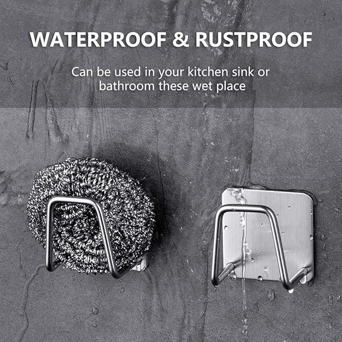 ESINAM 2Pcs Sponge Holders for Kitchen Sink, Strong Adhesive Small Sponge Holder, Premium Rustproof & Waterproof - Minimal Size - SUS304 Stainless Steel