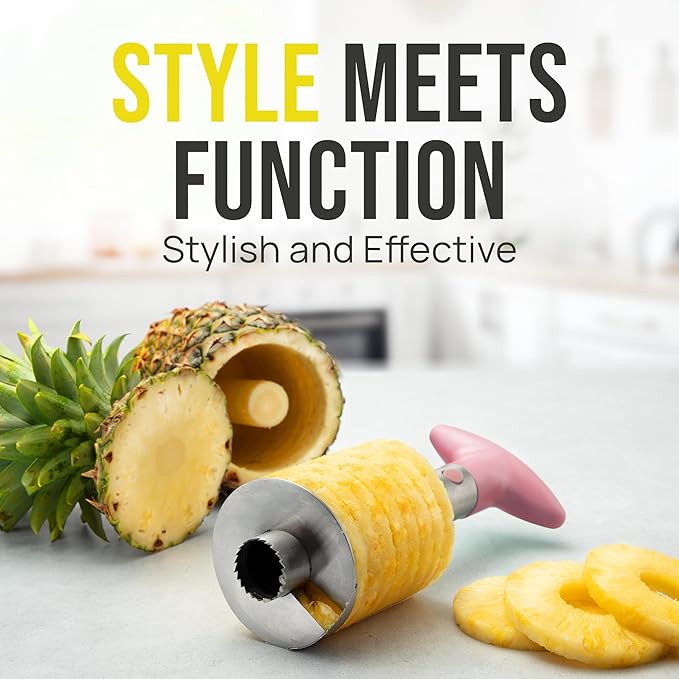 Zulay Kitchen Stainless Steel Pineapple Corer & Slicer + Eye Removal Tool – Heavy Duty Pineapple Cutter with Reinforced Blade – Effortless Pineapple Core Remover & Slicer - Pink