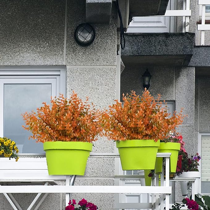 10PCS Artificial Eucalyptus Plants,Fake Boxwood Shrubs UV Resistant No Fade Faux Plastic Greenery for Wedding Bridal Bouquet Indoor Outdoor Home Garden Kitchen Office Table Vase(Fall)