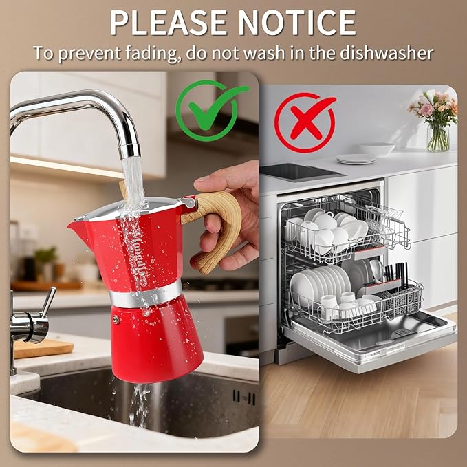 Mongdio Stovetop Espresso Maker Moka Pot, Cuban Coffee Maker Stove top coffee maker Moka Italian Espresso Greca Coffee Maker Brewer Percolator, 6 Espresso Cups, 10 oz - Red