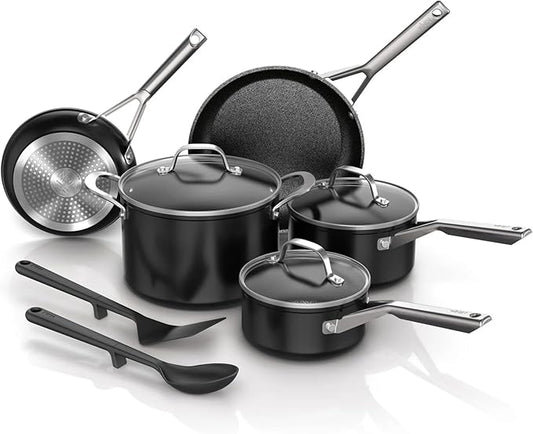 Ninja NeverStick Essential 10-Piece Cookware Set, C19010 – Durable Nonstick Pots & Pans, Hard-Anodized, Oven Safe to 500°F, Even Heat Distribution, Metal-Utensil Safe, Dishwasher Safe