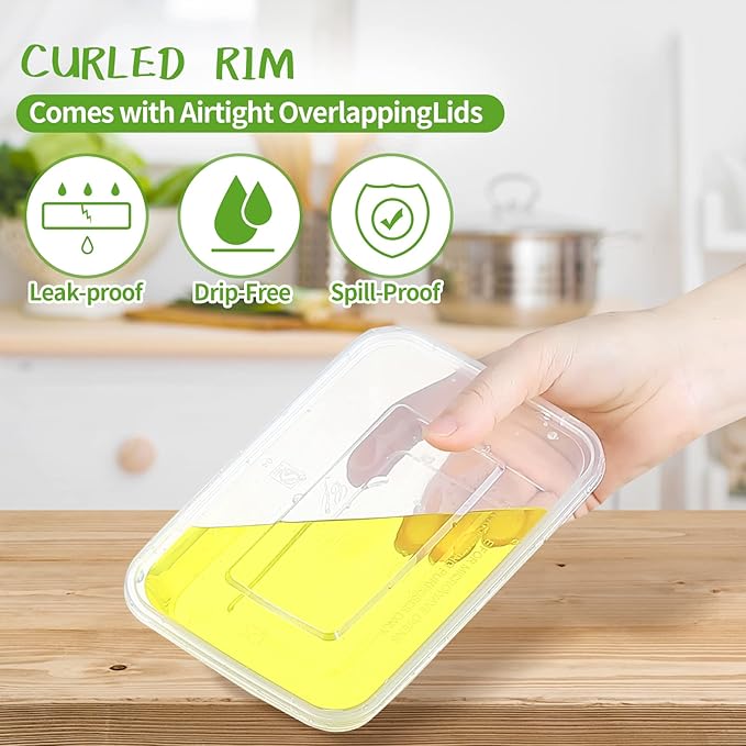 16oz Disposable Food Storage Containers with Airtight Lids, 50Pcs Reusable Deli Meal Prep Containers, Leakproof, Microwaveable, Dishwasher & Freezer Safe