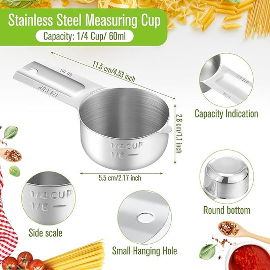 Honeydak 12 Pcs 1/4 Cup Measuring Cup Stainless Steel Metal Measure Scoop Single Measurement Scoop for Kitchen Coffee Wet and Dry Ingredients Dog Food