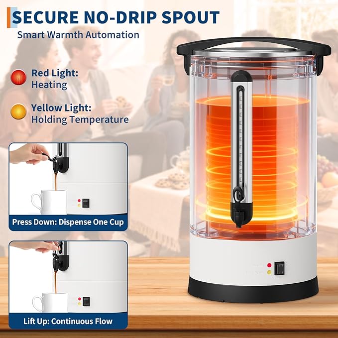 120 Cup Coffee Urn, 18L/4.8 Gal Stainless Steel Commercial Coffee Maker, Double Wall Hot Beverage Dispenser with Auto Temp Control Faucet for Buffet, Catering, Wedding, Events, White