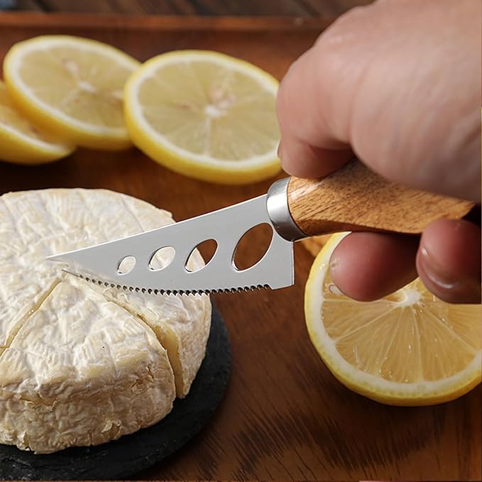 6Pcs Cheese Knife Set,Cheese Knives Cheese Slicer Cheese Cutter Cheese Fork,Cheese Spreading Knife,Wood Handle Stainless Steel Slicer for Charcuterie Boards Cutlery Gift Set