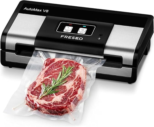 Fully Automatic Vacuum Sealer, 95Kpa Powerful Food Vacuum Sealer Machine, Auto Dry-Wet Detection | Bag Cutter | 2 Rolls Bags | Effortless Operation, Silver - Black
