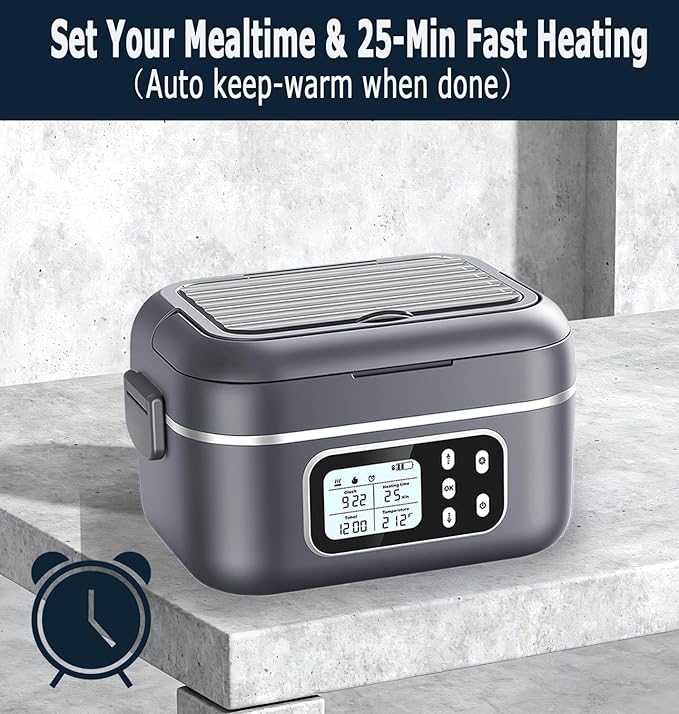2 x 6.3-Cup Cordless Electric Heated Lunch Box, 100W Rechargeable Portable Food Warmer for Adults Work Travel Car - Battery-Powered & Self-Heating