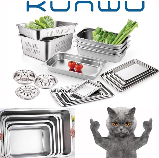 KUNWU Stainless Steel Sheet Pan 14"x10"x4", Rectangle Bakeware, Cake Pan Corrosion Resistant Easy Clean (S (14"x10"), 4" Deep)