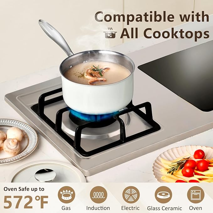Tri-Ply Stainless Steel Sauce Pan Set with Lids 6PC, 1.5QT & 2.5QT & 3QT, Induction, PFOA Free, Dishwasher Safe,Sauce Pot, Cooking Pot, Tri-Ply Full Body