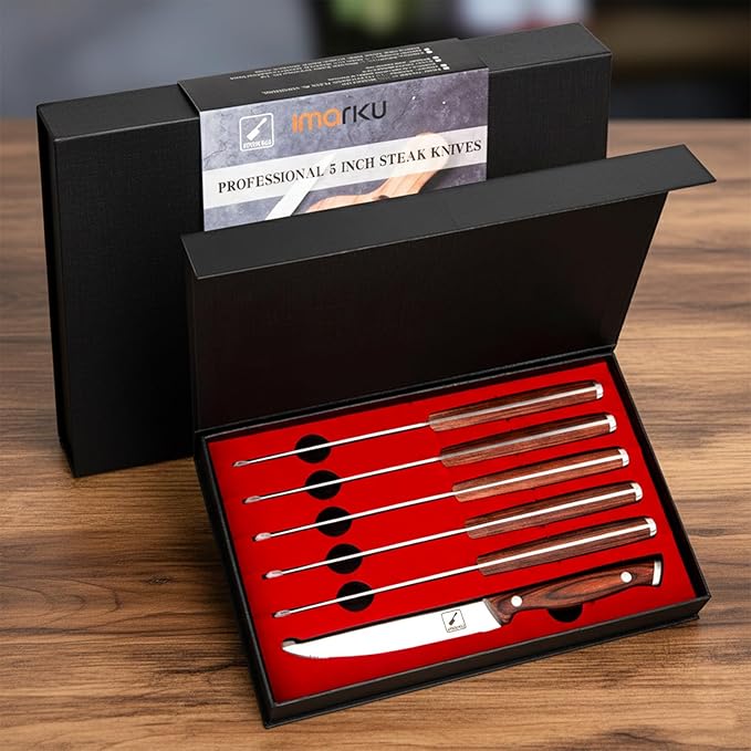 imarku Steak Knives Set of 6, 9-Inch Serrated Steak Knife Set, Japanese High Carbon Stainless Steel, Razor-Sharp Blades with Gift Box