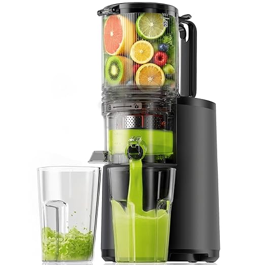 Cold Press Juicer Machines, EUHOMY 5.5" Wide Feed Chute, Slow Masticating Juicer for Whole Vegetables and Fruits, 99.6% High Juice Yield, Easy to clean, Juicer Machines with BPA Free, Black