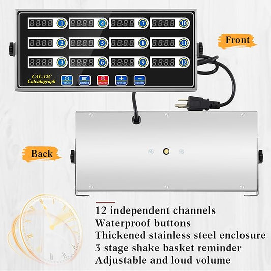 1 Pack Commercial 12 Channel Digital Kitchen Timer, Multi-Countdown Timer with Loud Alarm & Large LCD Display, Wall Mount or Countertop for Restaurant, Fry Station, Baking & Lab Use