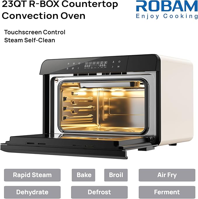 ROABM Toaster Oven Air Fryer Combo R-BOX Red, 23QT Countertop Convection Steam Oven, Rapid Steam, Bake, Air Fry, Broil, Dehydrate, Defrost, Ferment, Steam Self-Clean, Touchscreen Control